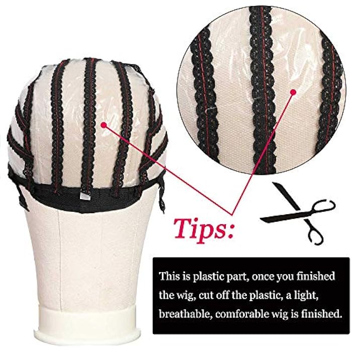 FU SHEN Large Black Swiss Lace Wig Cap with Adjustable Strap for Weave Wig Women Hairnets easy cap Stretch Adjustable Open Wig Cap with PVC Paper for DIY Wig (1Pcs-L) - Image 5